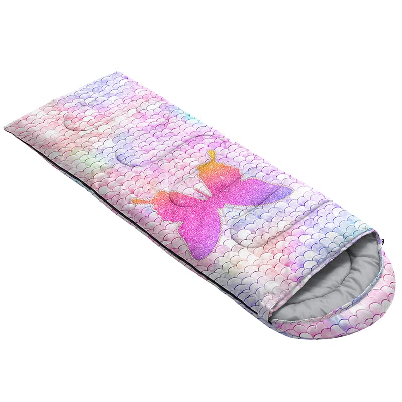 QOOMO Camping Sleeping Bags,3 Season Warm & Cool Weather,Lightweight,Waterproof Sleeping Bags for Adults & Kids,Traveling,and Outdoors,Camping Gear Equipment - color: Pink Butterfly 6