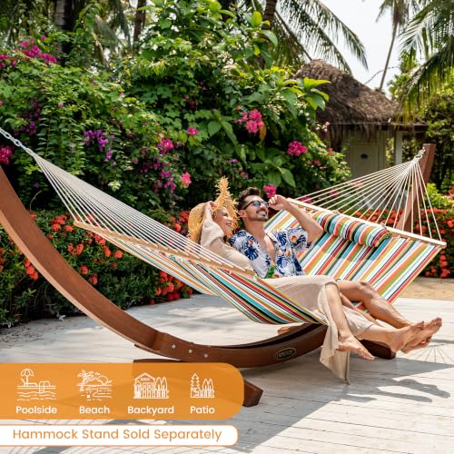 Lazy Daze 12 FT Sunbrella Fabric Hammock, Non-Fading Double Outdoor Hammock | 2 Person Hammock with Pillow, Straps, Carabiners , All Weather Fade Resistant for Outside, Carousel Confetti - color: Carousel Confetti