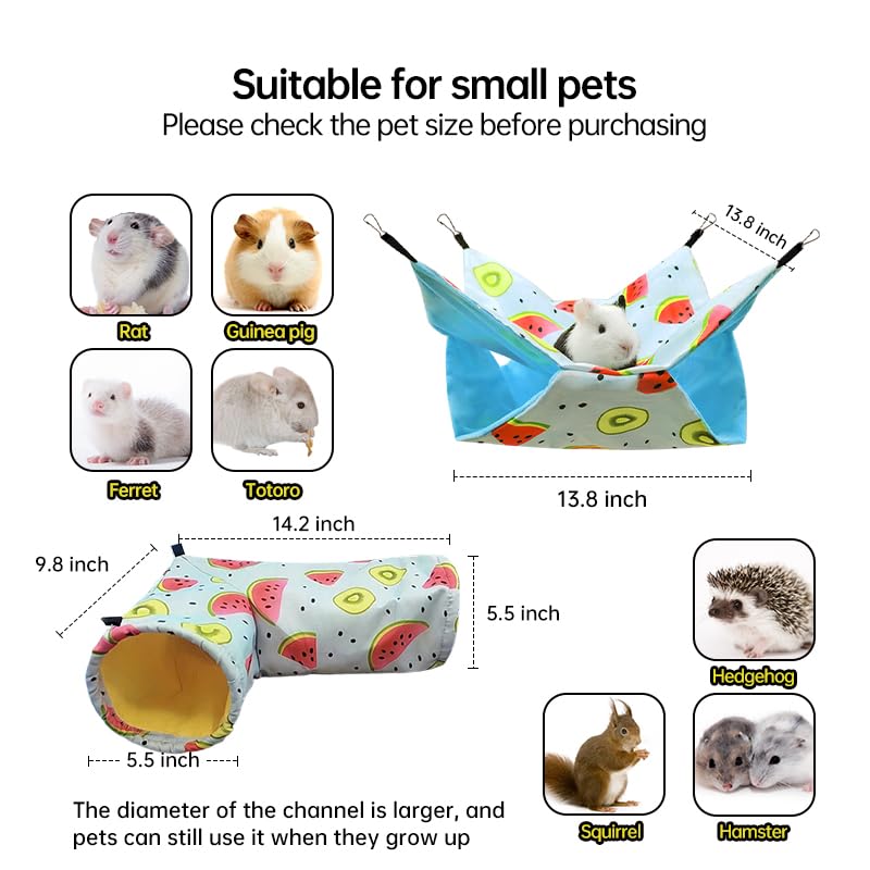 Large Caliber Guinea Pig & Rat Tunnel Hideout & Hammock, Corner Hideout Toy for Guinea Pig, Ferret, Hedgehog & Piggy to Hide and Shuttle (3. Hammock&Tunnel-Watermelon) - color: 3. Hammock&Tunnel-watermelon