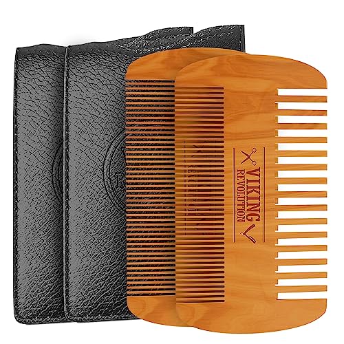 Viking Revolution Wooden Beard Comb & Case - Pocket Comb, 2 Pack - style: Beard Comb 2 Pack