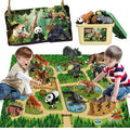 Mini Tudou Safari Animals Figures & 57x38.6'' Play Mat for Kids Toddler 3-5 | Zoo Animal Toys, Realistic Wild Animal Figurines, Plastic Jungle African Animals Playset with Storage Bin, Gift for Boy Girl