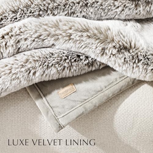 EVERGRACEHOME Faux Chinchilla Fur Throw Blanket, 50"x60", Champagne Fawn | Luxury, Super Soft, 1220GSM, Fluffy Cozy Mink, Reversible Velvet Back, Warm Thick Heavy Winter Throw for Couch Bed, Gift - color: Champagne Fawn, size: 50"x60"