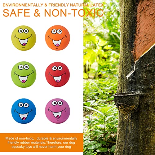 Squeaky Dog Toys Chewing Durable Teething Latex Rubber Soft Interactive Fetch Play Dog Balls with Funny Smile Face for Puppy Small Medium Pet Dog (6PCS) - color: Same Face