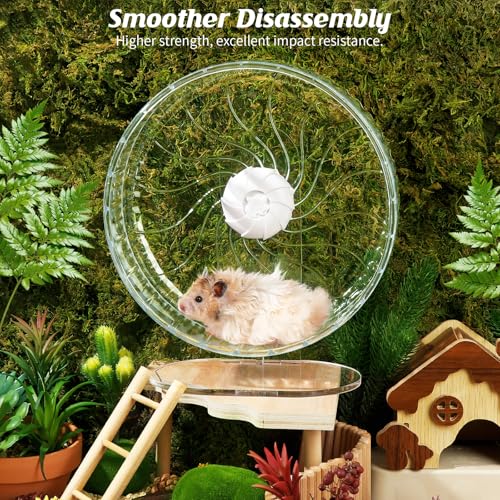 Silent Hamster Wheel, 8.3 Inch Clear Wheel for Dwarf Hamsters | Quiet clear wheel with adjustable stand and anti-slip track, sized for dwarf hamsters, mice, and other small pets. - size: 8.3"