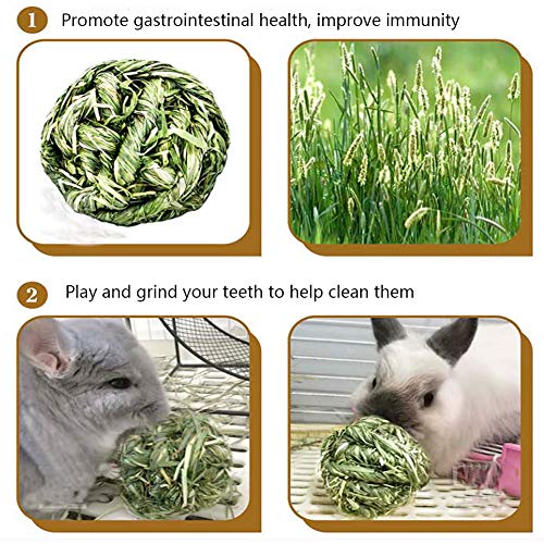 Hamiledyi Bunny Grass Toy 4 Pcs Natural Timothy Grass Small Animal Activity Play Chew Ball for Rabbits Hamster Guinea Pigs Gerbils - size: 4 PCS grass ball