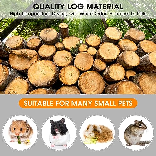Estink Small Animal Wooden Climbing Platform Set with Ladder and Fence | Natural Log Hideout, 11.8 Inch Wide Platform, Climbable Ramp for Dwarf Hamster Gerbil Mouse, Rustic Cage Decor Playgroun