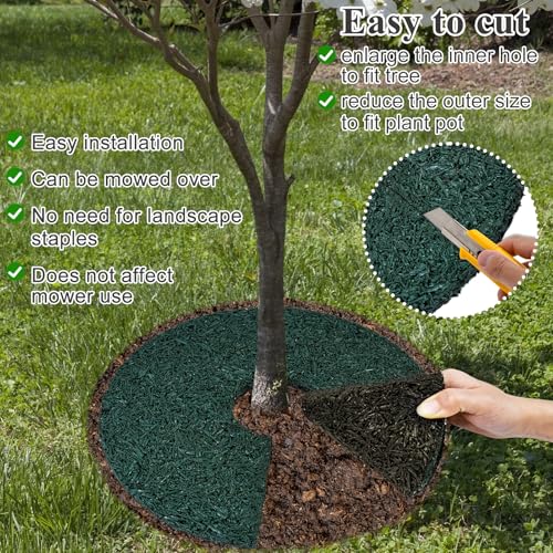 4pcs Double Side Rubber Tree Mulch Ring, 12In Heavy Duty Recycled Rubber Mulch Mat Natural Look Tree Root Protector Mat Reversible Round Tree Ring for Prevent Animal Dig, (Green Brown) - color: Green-4