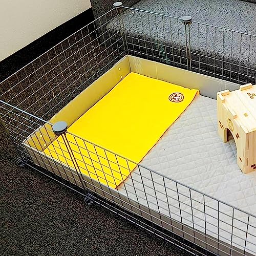 GuineaDad Original Reusable Cage Liner – Yellow Fleece Bedding with Burrowing Pocket – Extra Absorbent Core & Waterproof Bottom – Fits C&C 2x4 Guinea Pig Cages – Small Animal Supplies