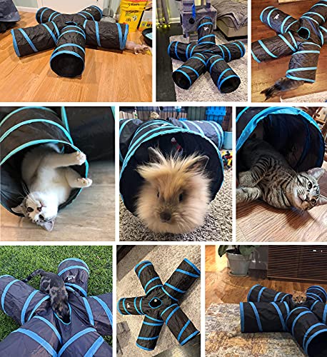 Pawaboo Cat Tunnel Tube 5 Way Tunnels, Blue, 25x53cm | Extensible Collapsible, Play Tent Interactive Toy Maze, Cats House with Balls and Bells - color: A-Blue, size: 5 Way