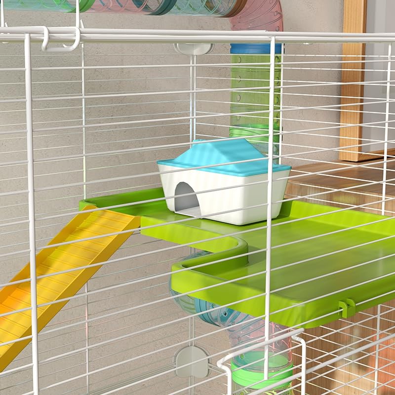 PawHut Extra Large 23" Hamster Cage with Tubes and Tunnels, Portable Carry Handles, Rat House and Habitats Big 5-Tier Design, Mouse Cage Includes Exercise Wheel, Water Bottle, Food Dish, Green | Portable Carry Handles, Rat House and Habitats, Big 5-Tier D