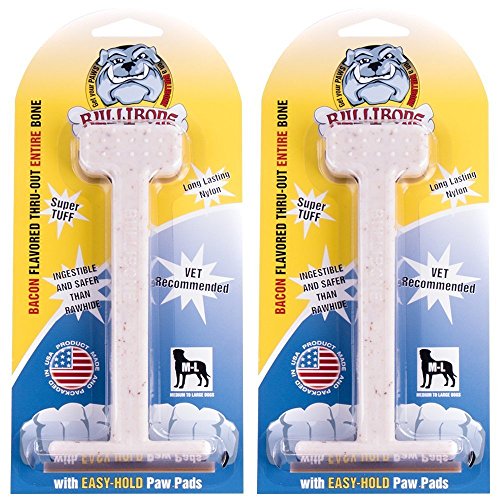 Bullibone Nylon Dog Chew Toy for Aggressive Chewers - Dental Hygiene Bone with Bacon Flavor, Durable Tough Chew Toys for Large Dogs, Indestructible Dog Bone - 2 Pack - size: Large - 2 Pack