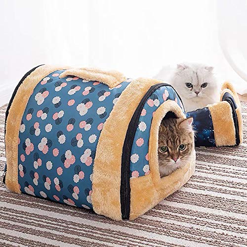 kathson Rabbit Bed Tent Sleeping House Warm Fleece Hideout Foldable Cave Winter Hut for Rabbits Chinchillas Guinea Pigs Ferrets Hedgehogs Hamsters Rats and Cats (Dark Blue)