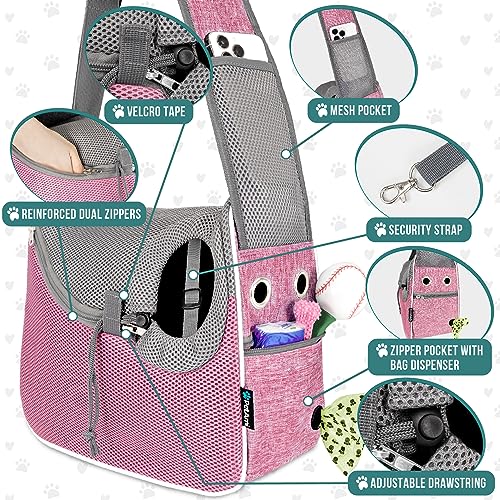 PetAmi Dog Sling Carrier for Small Dogs, Hands Free Crossbody Carrier, Pink | Under 10 lbs, Puppy Cat Pet Travel Gift, Breathable Mesh, Padded Strap, Removable Sherpa Bed, Pockets & Poop Bag Dispenser - color: Pink
