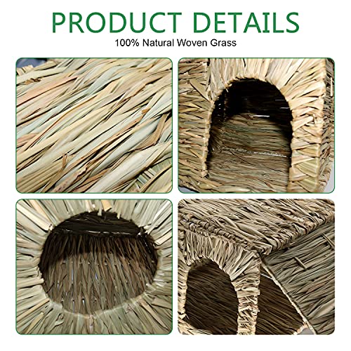 BWOGUE Large Guinea Pig Grass House, Guinea Pig Hideout, Foldable Straw Hut | Hand-Woven Straw for Gnawing, Double Openings for Guinea Pig Tunnel Play, Resting Bed, Bunnies, Chinchillas & Ferrets - size: 1 PACK