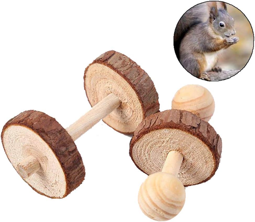 5 Pcs Hamster Chew Toys, Natural Wooden Chew Toy Set with Bell for Teeth Grinding, Dumbbell Roller Unicycle Molar Ball, Small Animals Toys for Rabbit Guinea Pig Chinchilla Gerbil Bird