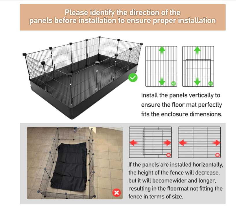 Tresbro Guinea Pig Cage with Waterproof PVC Bottom Liner & One-Hand Release Hook, Triple Fixing C&C Cage for Guinea Pigs, Bunny, Rabbit, Hedgehog, Small Animal Indoor Playpen 48''L x 24''W x 16''H - size: 12 Panels