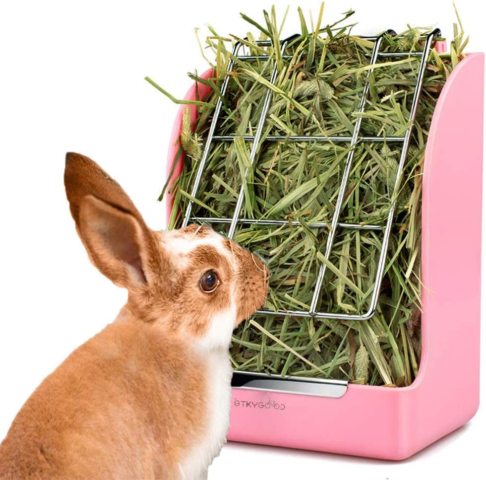 Rabbit Hay Feeder, Large Capacity Bunny Hay Rack for Rabbits, Guinea Pigs, Chinchillas, Small Animals, Hay Dispenser - color: Pink