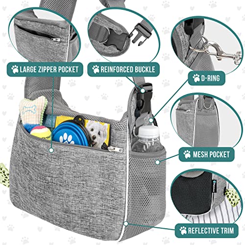 PetAmi Dog Sling Carrier for Small Dogs, Hands Free Crossbody Carrier, Gray | Under 10 lbs, Puppy Cat Pet Travel Gift, Breathable Mesh, Padded Strap, Removable Sherpa Bed, Pockets & Poop Bag Dispenser - color: Gray