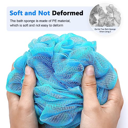 FORENEE Blue and Green Loofah on a Stick, PE Mesh Back Scrubber | Soft PE mesh for rich lather and gentle cleansing; water-resistant coated wood handle, non-slip rubber grip and hanging loop - style: Green Blue