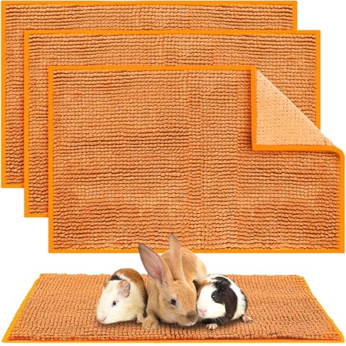 4 Pcs Guinea Pig Cage Liner 16 x 24 Inch Washable Chenille Pee Pads Pet Dog Cat Bedding Training Mat Reusable for Small Animals Puppy Bunny Hamster Chinchilla - color: Orange, size: 16 x 24 Inch, style: Low Pile Chenille