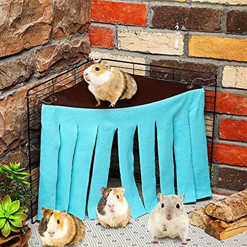 Shappy 2 Pcs Guinea Pig Hideout Hideaway Corner Fleece Toys Cage Accessories Cute Ferret Hammock for Ferrets Chinchillas Hedgehogs Small Pets(Brown with Blue, Black with Orange-Brown, Leopard)