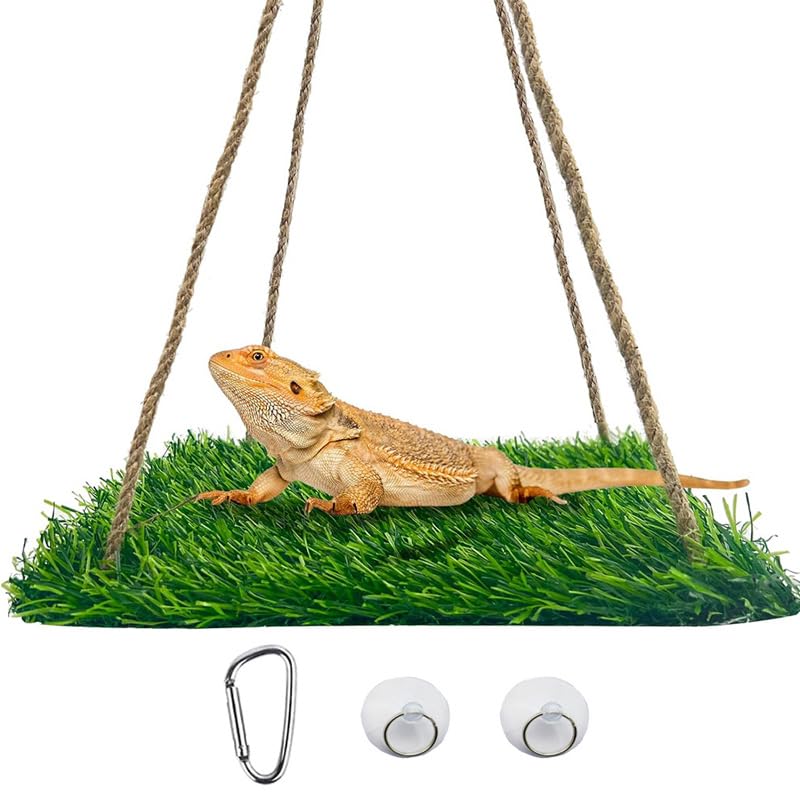 Reptile Hammock Swing Hanging Bed, PP Grass Pad，Portable Bird Swing Stand Reptile Natural Swing Hanging Bed for Bearded Dragon Leopard Gecko Lizard Birds Parrots（Square） - color: Square