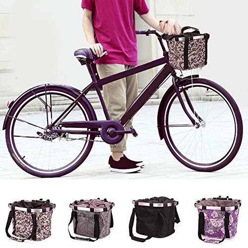 Pet Dog Bike Basket & Carrier Bag- Foldable Detachable Pet Travel Bicycle Basket - Small Animal Dog Cat Rabbit Bike Ride Basket Carrier (Gery) - color: Grey