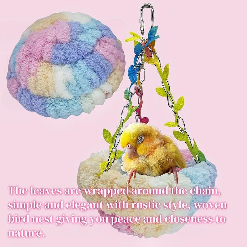 Hanging Bird Hammock for Cage Warm Plush Hanging Bird Bed Bird Snuggle Hut Parrot Hanging Sleeping Bird House for Parakeet, Conure, Budgie, Cockatiel, Lovebird, Finch, Hamster-Pink - color: Pink