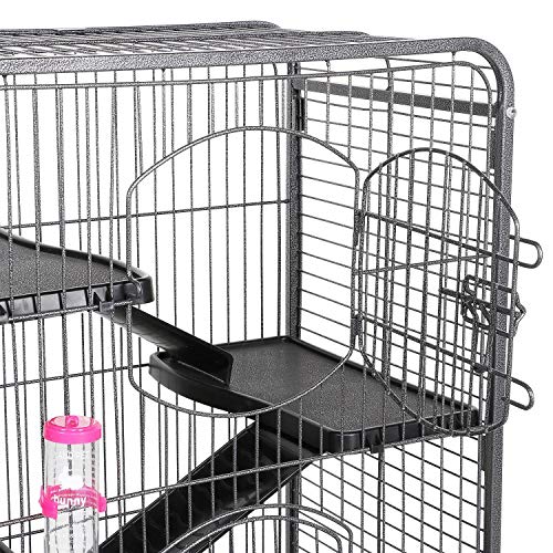 Metal 6 Levels Ferret Cage Playpen for Rabbit Chinchilla Squirrels w/3 Doors/Bowl/Water Bottle 25.2 x 16.9 x 51.6 Inch Black