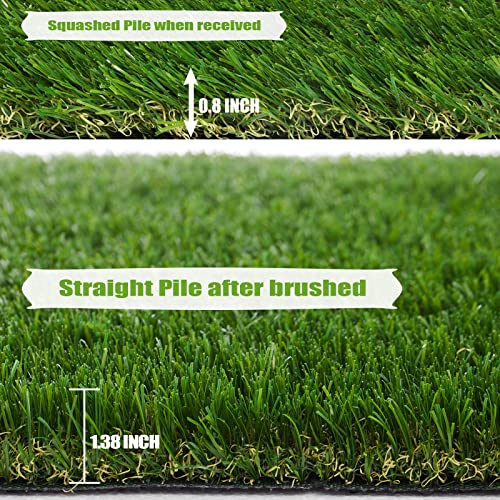 Premium Artificial Grass 3' x 6' Outdoor Rug, 1.38" Realistic Thick Turf for Garden, Yard, Fake Lawn, Dogs Synthetic Grass Mat, Rubber Backed with Drainage Holes, Customized Sizes - size: 3' x 6'