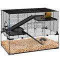 PawHut Large Hamster Cage Deep Tempered Glass Bottom 30"x19"x21.5" Black | 3 Tiers Hamster Tank, Running Wheel, Hut, Water Bottle, Dish, Rat Cage for Syrian, Dwarf, Gerbils, Mouse - size: 30.1"L x 19.0"W x 21.5"H