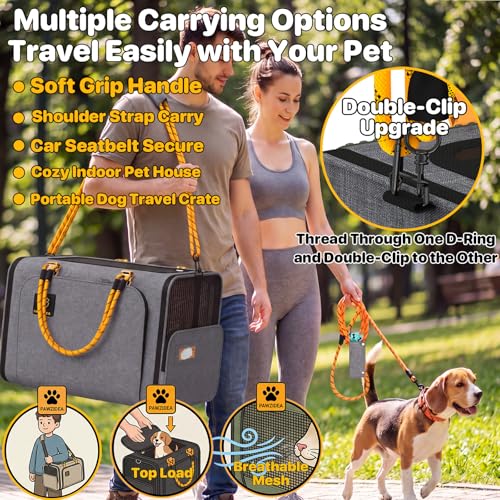 PAWZIDEA Expandable Large Pet Carrier, Soft-Sided 2–4 Cats Carrier Up 55lbs | 24"×16"×16" Collapsible Small to Medium Dog Carrier Travle Bag, Portable Dog Crate for Car Travel, Breathable, Storage Pocket - color: Mid-Hemp Gray, size: 24.0"L x 16.0"W x 16.