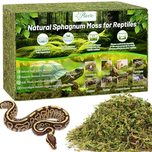 Riare 7OZ Natural Sphagnum Moss for Reptiles-10QT Soft Reptile Moss Bedding | Moisture Retaining, Terrarium Moss Reptile Substrate for Tortoises, Turtle, Snakes, Leopard Geckos, Frogs, Orchids Plants - color: 7OZ