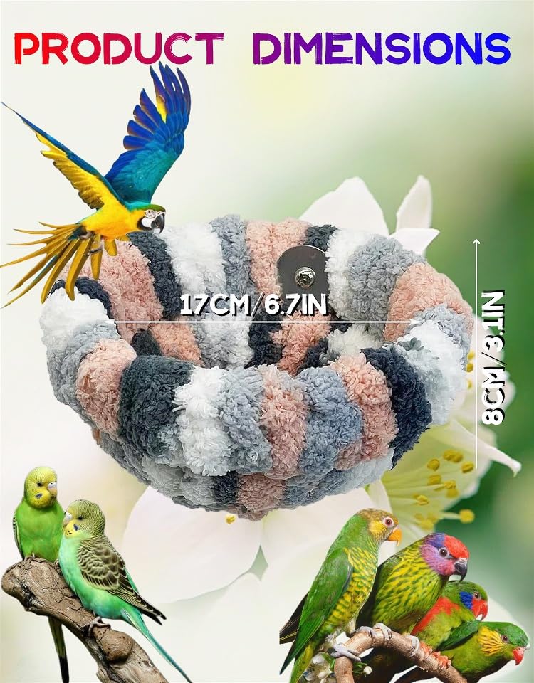 2 Pack Warm Bird Nest Bed for Cage Plush Hanging Parrot Bed Bird Snuggle Hut Hanging Sleeping Bird House for Parakeet, Conure, Budgie, Cockatiel, Lovebird, Finch, Hamster-Grey&Blue - color: Grey&Blue