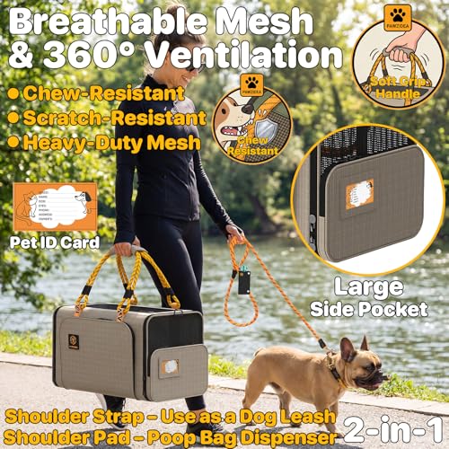 PAWZIDEA Expandable Pet Carrier for Small Cats & Dogs, TSA Airline Approved | 18"×11"×11" Soft-Sided Small Dog Travel Bag, Collapsible Top-Load Cat Carrier for 2 Cats Under Seat, Puppy Car Seat Up 15lbs - color: Khaki Plaid, size: 18.0"L x 11.0"W x 11.0"H