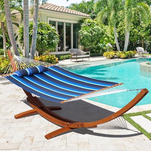Lazy Daze 12 FT Sunbrella Fabric Hammock, Non-Fading Double Outdoor Hammock | 2 Person Hammock with Pillow, Straps, Carabiners , All Weather Fade Resistant for Outside, Gateway Indigo - color: Gateway Indigo
