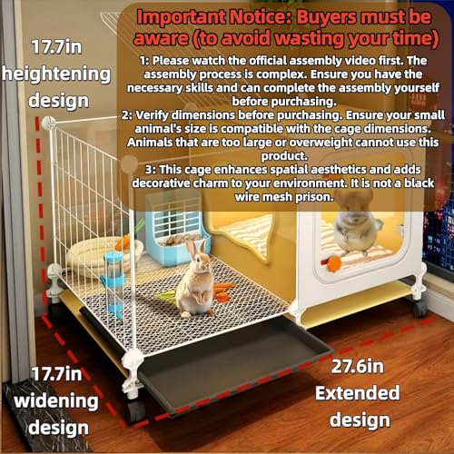 Luxury Villa Rabbit cage with Wheels, Guinea Pig cage, complimentary Food Bowl, Bed. Suitable for Hamsters, Chinchillas, Squirrels, Hedgehogs, Ferrets, Cats，Mouse (27.6" Lx 17.7" Wx17.7 H) - size: 27.6"L x 17.7"W x 17.7"H