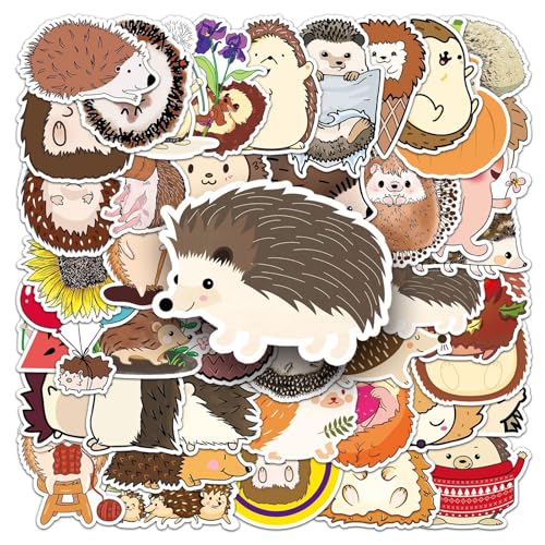 50Pcs Cute Hedgehog Stickers, Cartoon Animal Waterproof Vinyl Stickers, Aesthetic Hedgehog Decals for Water Bottles Laptop Journal, Scrapbook, Guitar, Woodland Party Favors for Kids Teens - color: Hedgehog-6