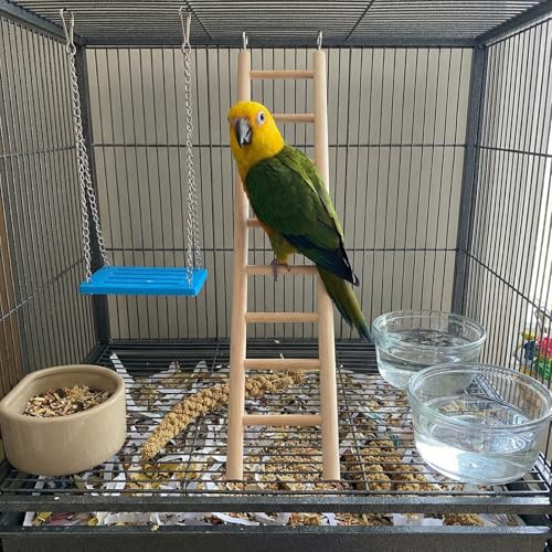 2 Pack Bird Ladder, Wooden Bird Cage Ladder Birds Cage Accessories for Parakeets, Parrots, Cockatoo & Lovebirds (6 Step & 8 Step)