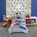 NoJo Disney Mickey Mouse Clubhouse Buddies Multi Colored Goofy, Pluto, and Donald Duck 4 Piece Toddler Bed Set - Comforter, Fitted Bottom Sheet, Flat Top Sheet, and Reversible Pillowcase