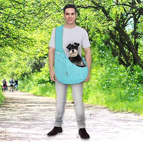 FDJASGY Small Pet Sling Carrier-Hands Free Reversible Pet Papoose Bag Tote Bag with a Pocket Safety Belt Dog Cat for Outdoor Travel Paleturquoise - color: Paleturquoise