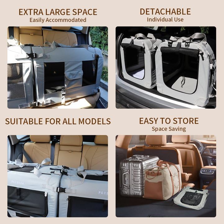 Extra Large Cat Carrier Soft Sided, Portable Small Dog Carrier for 2 Cats, 24"x16.5"x16" Car Travel Folding Comfortable Design with Litter Box and Bowls, Grey-2+ Litter Box+ Bowl*2 - color: Grey-2