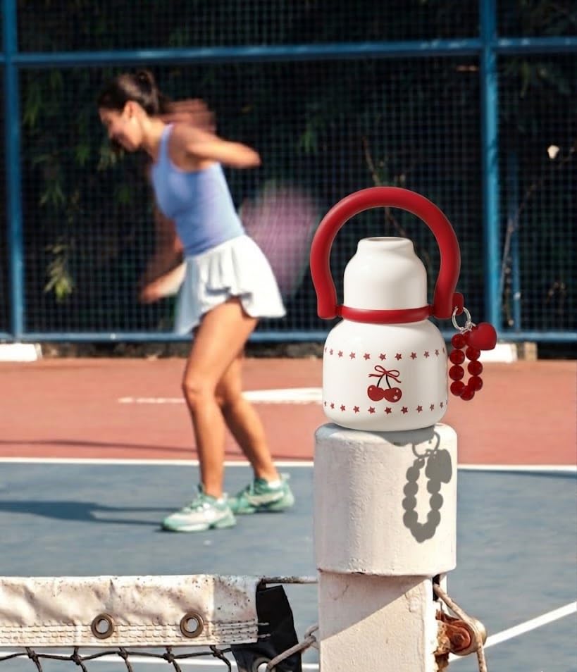 22 oz Leakproof Insulated Water Bottle with Handle Dual Lid Cherry | 316L Stainless Steel | Dual Drinking Options | BPA-Free | Steel | Cold 24H & Hot 12H | Wide Mouth Design | Easy Cleaning - color: White