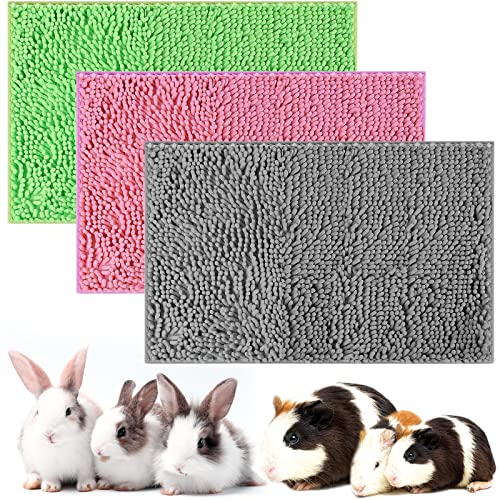 Riakrum 3 Pcs Guinea Pig Bedding Reusable Small Animal Guinea Pig Bed Fleece Pee Pad Absorbency Washable Pet Cage Liner for Bunny Hamsters(Pink, Green, Gray)