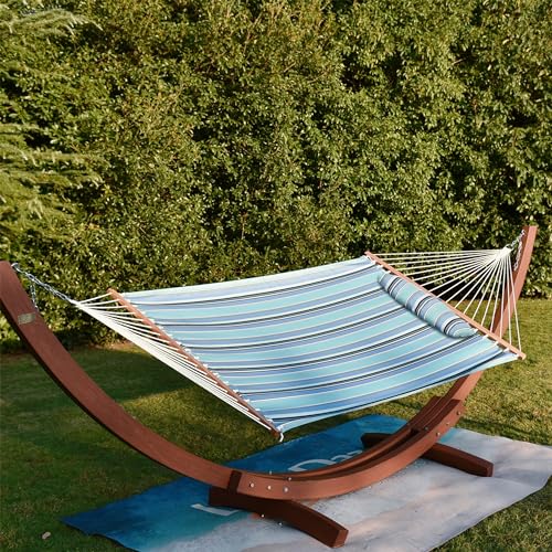 Lazy Daze 12 FT Sunbrella Fabric Hammock, Non-Fading Double Outdoor Hammock | 2 Person Hammock with Pillow, Straps, Carabiners , All Weather Fade Resistant for Outside, Dolce Oasis - color: Dolce Oasis