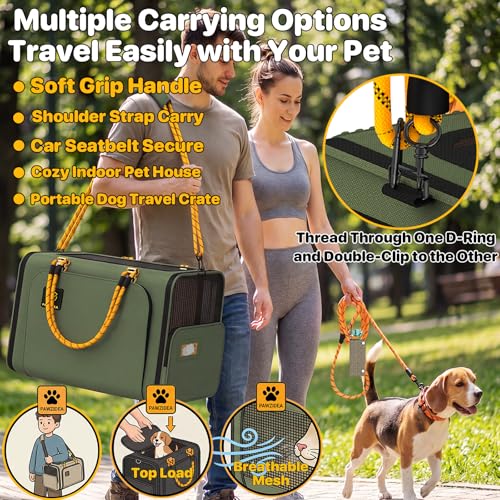 PAWZIDEA Large Pet Carrier Expandable, 24"×16"×16" Soft-Sided Cat Carrier for 2–4 Cats up 55lb, Portable & Collapsible Small Medium Dog Travel Crate for Car, XL Storage Pocket, ID Card, Shoulder Strap - color: Forest Green, size: 24.0"L x 16.0"W x 16.0"H