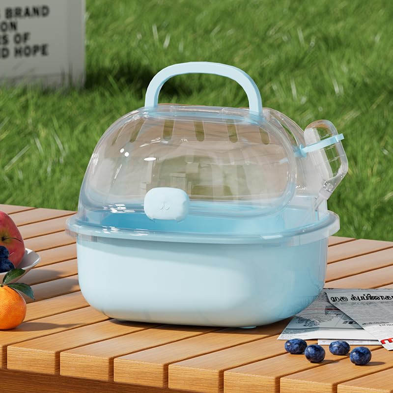 Small Animal Carrier Cage with Water Bottle, Portable Hamster Travel Case | for Small Pets, Gerbils, Mice, Dwarf Hamster (Blue) - color: Blue
