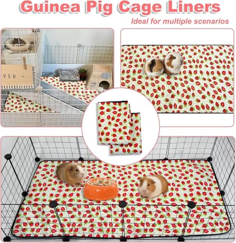 2 Pack Guinea Pig Cage Liners, 12"x 24" Washable Waterproof Bedding for Rabbit, Bunny, Hamster & Small Animals, Reusable Super Absorbent Pee Pads for C&C Cage, Strawberry Print - size: 12x24 inch 2pack