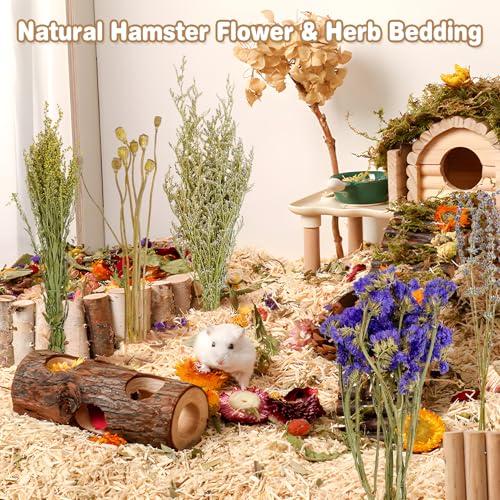 Fhiny Natural Hamster Bedding, Flower & Herb Hamster Bedding Mate Hamster Sprays Gerbil Habitat Decor Accessories for Dwarf Syrian Hamster Gerbil Mice Mouse Degus Lemming or Other Small Pets