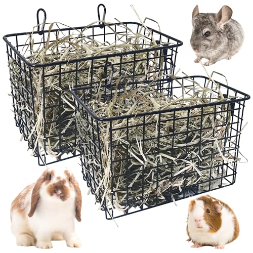 kathson 2Pcs Rabbit Hay Feeder Metal Bunny Hay Holder Guinea Pig Hay Rack Reduce Mess Chinchilla Grass Dispenser Small Animlas Hay Manger for Cage Supplies